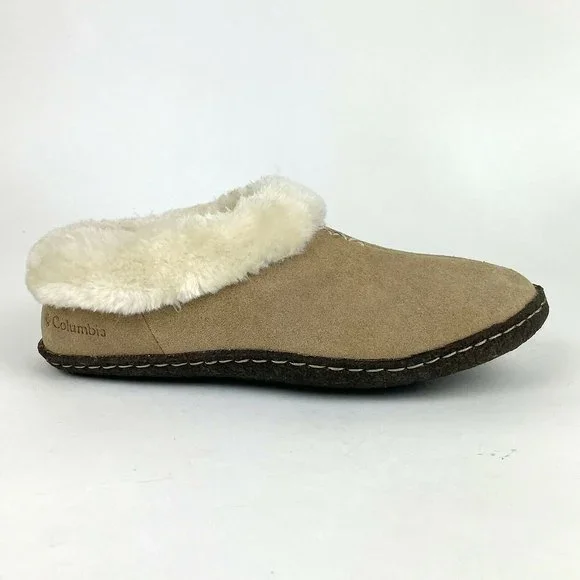 Columbia Women's Duchess Hill Tan Suede Fur Lined Slip On Slippers House  Shoes